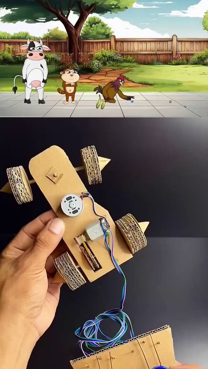 Diy creative mobil remote kardus bekas dengan dua kontrol kabel #diy #craft #toys #amazing #shorts