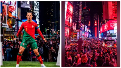 Cristiano Ronaldo se apodera de Times Square tras debelación de estatua en su cumpleaños 40