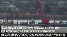American Airlines Wreckage Lifted Out of Potomac as Efforts Continue to Recover Bodies of D.C. Plane Crash Victims