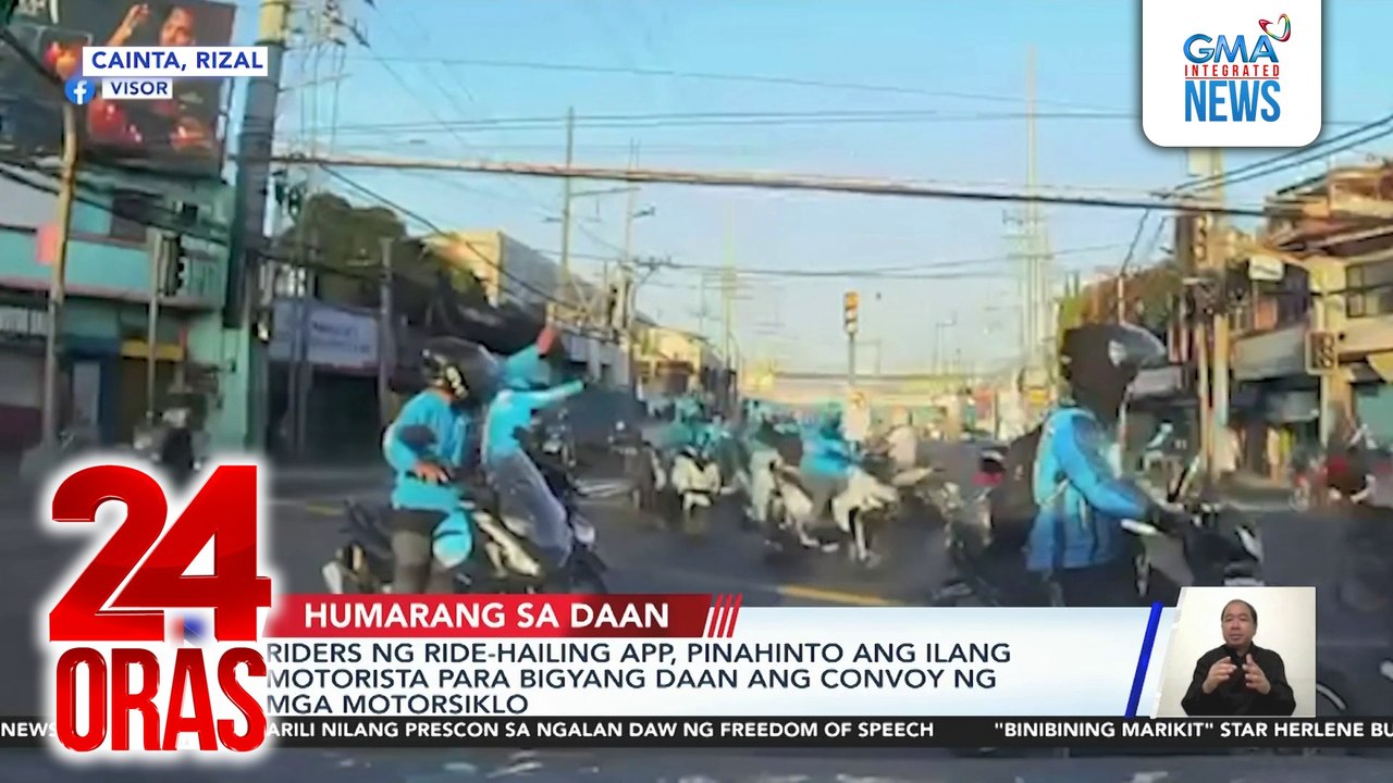 Riders ng ride-hailing app, pinahinto ang ilang motorista para bigyang daan ang convoy ng mga motorsiklo | 24 Oras
