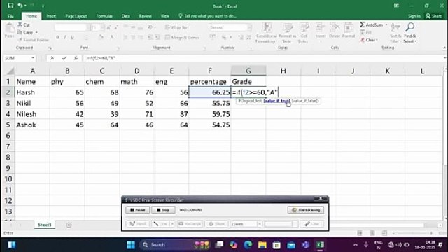 Find grade using IF Function in Ms Excel