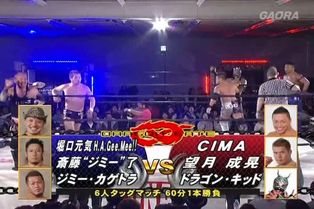 29th April 2012 Jimmyz (Genki Horiguchi,Jimmy KAGETORA,Ryo Jimmy Saito) vs Team Veteran Returns (CIMA,Dragon Kid,Masaaki Mochizuki)