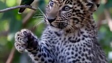 A Leopard Cub playing with a Hummingbird