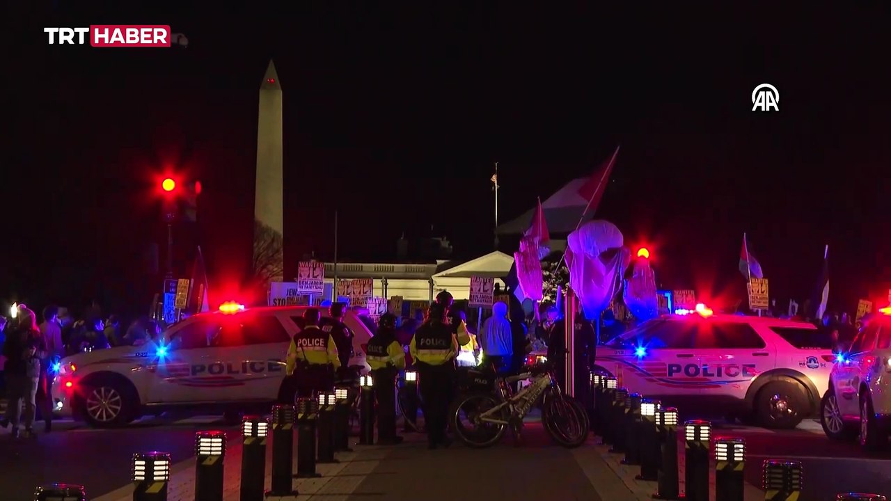 Filistin destekçileri, soykırımcı Netanyahu ile Trump'ı protesto etti