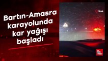 Bartın-Amasra karayolunda kar yağışı başladı