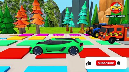 Guess the right mystery box with police Car, racing car, JCB tractor, school bus and fire trucks 3D Vehicles Cartoons
