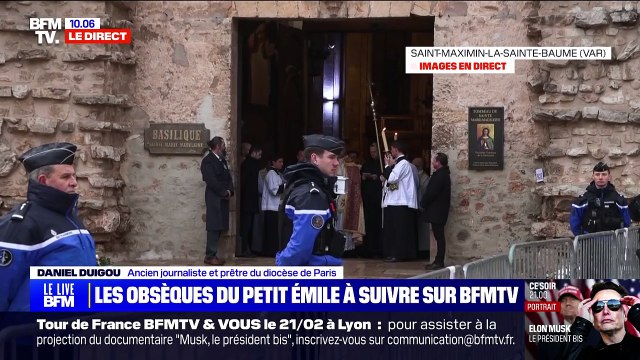 Arrivée du cercueil du petit Emile lors de ses obsèques le 8 février 2025 à la basilique Sainte-Marie-Madeleine de Saint-Maximin-la-Sainte-Baume.