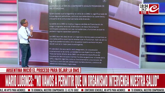 Lugones, tras la salida de Argentina de la OMS: No vamos a permitir que un organismo intervenga nuestra salud