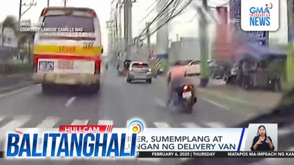 Motorcycle rider, sumemplang at muntik magulungan ng delivery van | Balitanghali