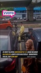So sweet! Kejutan anniversary ke-25, suami melaram baju Melayu jemput isteri balik kerja