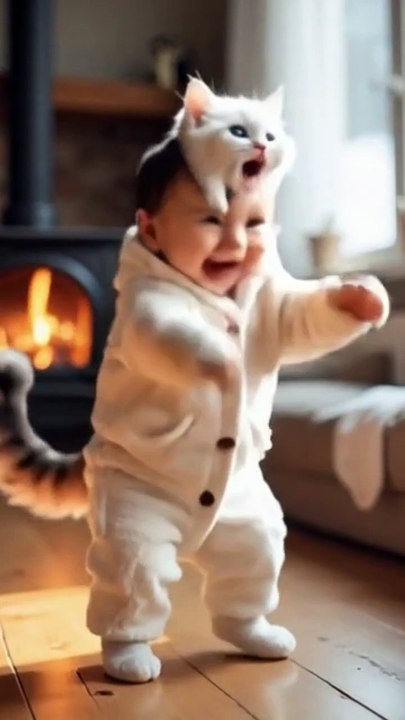 Cute Baby Cat fun With Baby #baby #animals #cute #funny #trending #viral#ai #shorts#  #trendingvideo #viralvideo #learnenglish #storyforkids #baby #funny #funnyvideo #animals