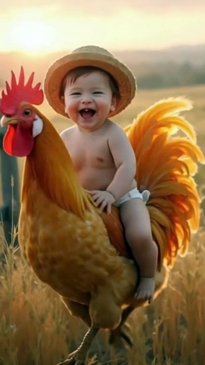 Cute Baby And Rooster Dodi Dodi Dam Dam #baby #animals #cute #funny #trending #viral#ai #shorts#  #trendingvideo #viralvideo #learnenglish #storyforkids #baby #funny #funnyvideo #animals