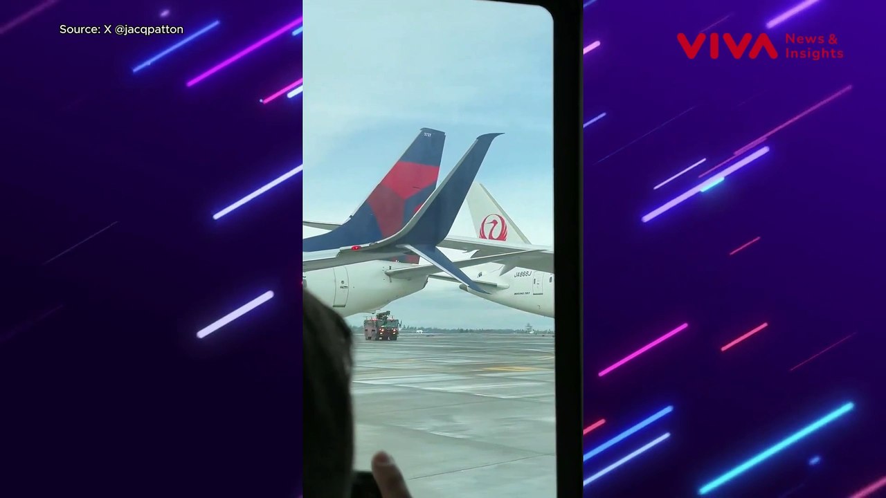 Penampakan Sayap Japan Airlines Tabrak Delta Air di Bandara