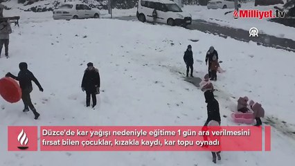 Düzce'de çocuklar kar tatilinin keyfini çıkardı