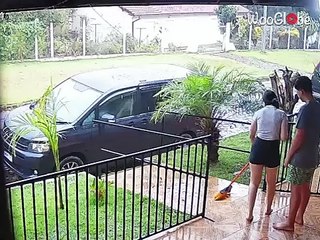 Lad meets an epic fall while playing on a wet floor