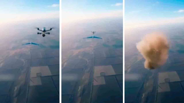 ウクライナのドローンがロシアのドローンを攻撃する動画が公開