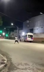 Biker kicks street dancing man fail (video)