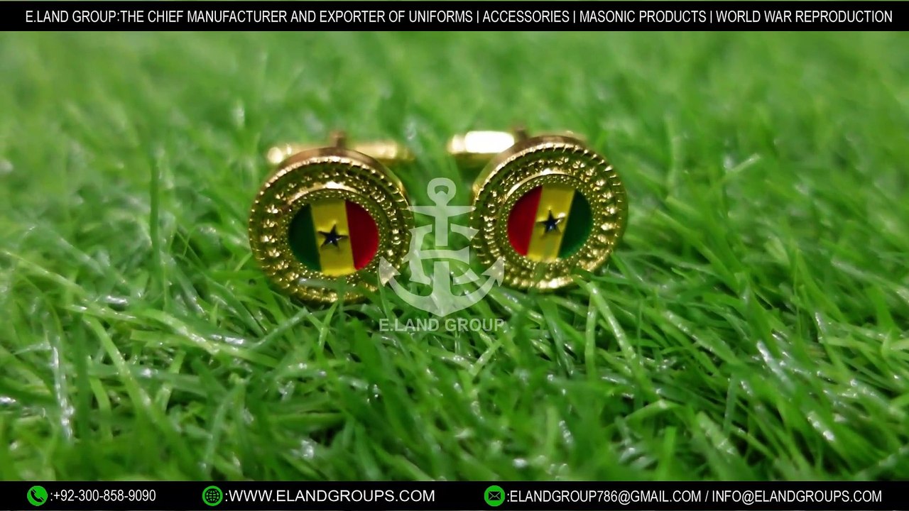 Ghana Flag Cufflinks Set & Lapel Pin Gold Plated, Ghana Flag Cufflinks,