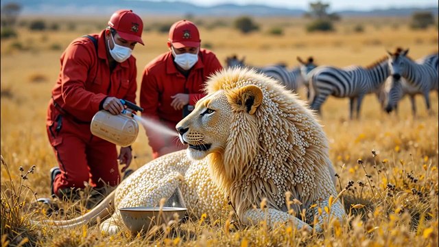 🦁 Rescue Mission: Lion Overrun by Swarming Bees! 🐝🚨