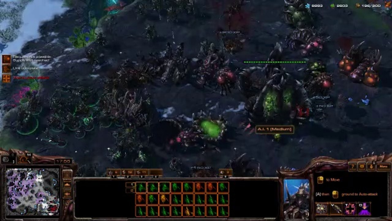 [StarCraft 2]No.0339--Great ZERG Player vs Medium A.I, WIN[Queens' Defense, &, Hydra-Bane].CUT.01'40-22'20