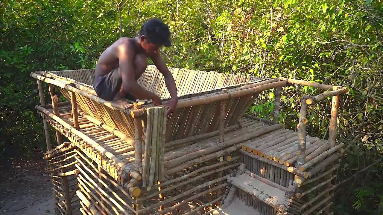 1 Month of Log Cabin Building My Dream House with Swimming Pools (Mud & Wooden)_068