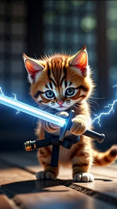 The dashing orange cat's sword of light