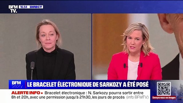 La présentatrice de BFM TV ironise sur le bracelet électronique posé sur Nicolas Sarkozy : Il n'a pas mis un short pour aller courir aujourd'hui ! Il a mis un jogging...