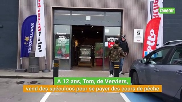 A 12 ans, Tom, de Verviers, vend des spéculoos devant les magasins pour se payer des cours de pêche
