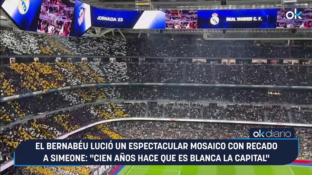 El Bernabéu lució un espectacular mosaico con recado a Simeone: "Cien años hace que es blanca la capital"