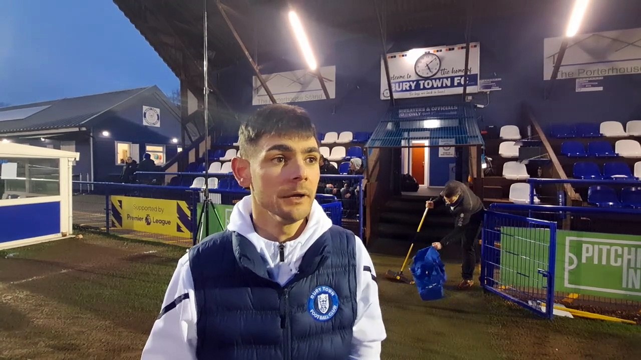 Goalscorer Cemal Ramadan reacts to Bury Town 3 Grays Athletic 0 in the Isthmian League North Division