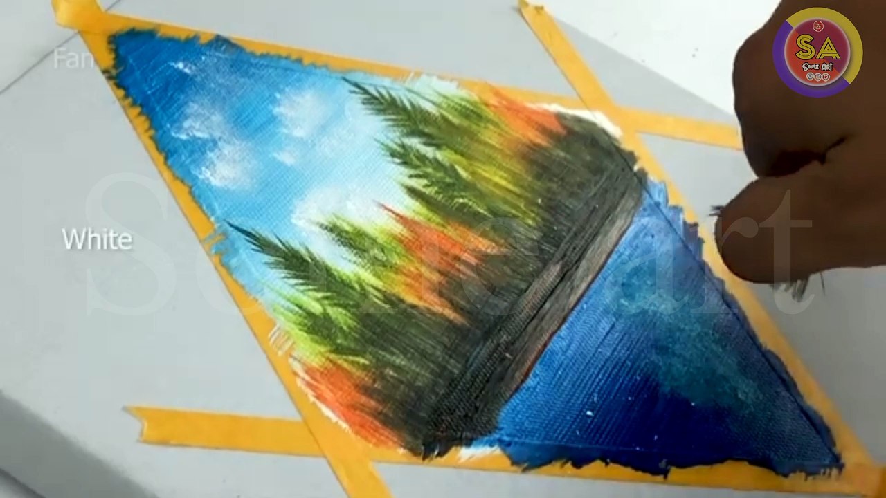 Landscape painting/making tape/acrylic painting for beginners step by step