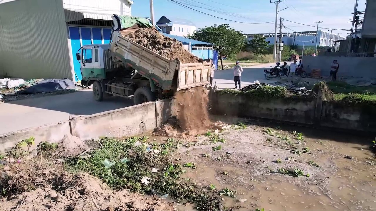 Amazing project New Project!! Land filling Delete Garbage In Flooded Area Use Dozer mini & Truck 5T