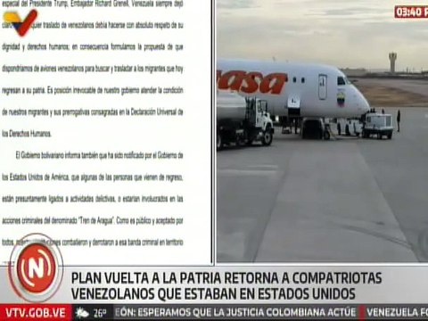Venezuela retoma Plan Vuelta a la Patria con retorno de connacionales provenientes de EE. UU.