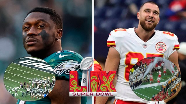 Kansas City Chiefs y Philadelphia Eagles saltan al campo para el Super Bowl LIX