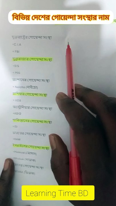 বিভিন্ন দেশের গোয়েন্দা সংস্থার নাম Learning Time BD