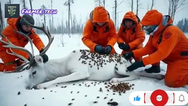 A reindeer was injured by barnacles and parasites, A rescue team successfully rescued the reindeer