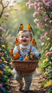 Adorable baby with a joyful cherry blossom trees #fyp #foryou #trending #viral