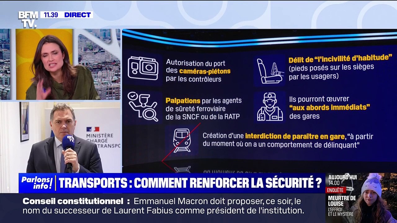 Sécurité dans les transports: "Des caméras intelligentes peuvent aider à résoudre un certain nombre de situations", indique le ministre chargé des Transports Philippe Tabarot