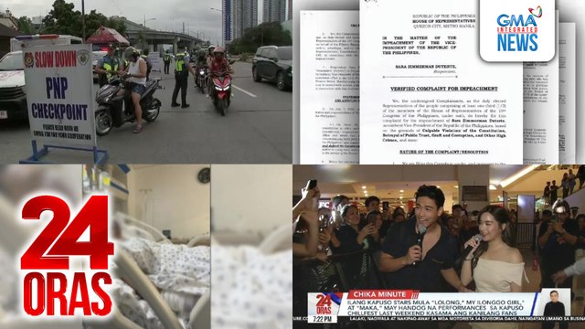 24 Oras: (Part 2) Pag-subpoena ng bank records ni VP Duterte, napagkasunduan ng impeachment prosecution panel; checkpoint operations sa bansa, paiigtingin sa pagsisimula ng campaign period bukas; ilang pasyente, naloko ng mga nagpapanggap na..., atbp.