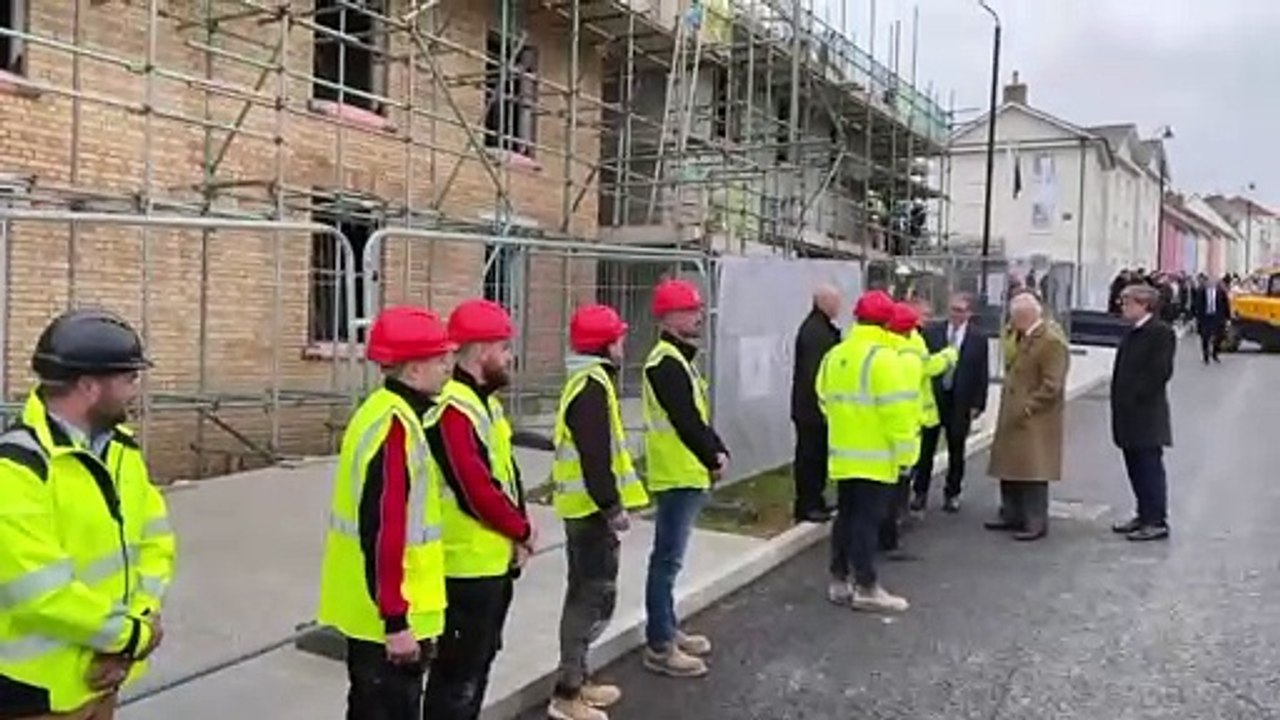 King Charles III, Sir Keir Starmer and Angela Rayner meet construction workers at Nansledan