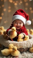 a festive red Santa hat and a cozy outfit