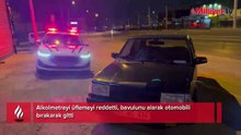 Alkolmetreyi üflemeyi reddetti, bavulunu alarak otomobili bırakarak gitti