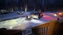 Man Slips on Snow and Falls While Getting Out of Truck