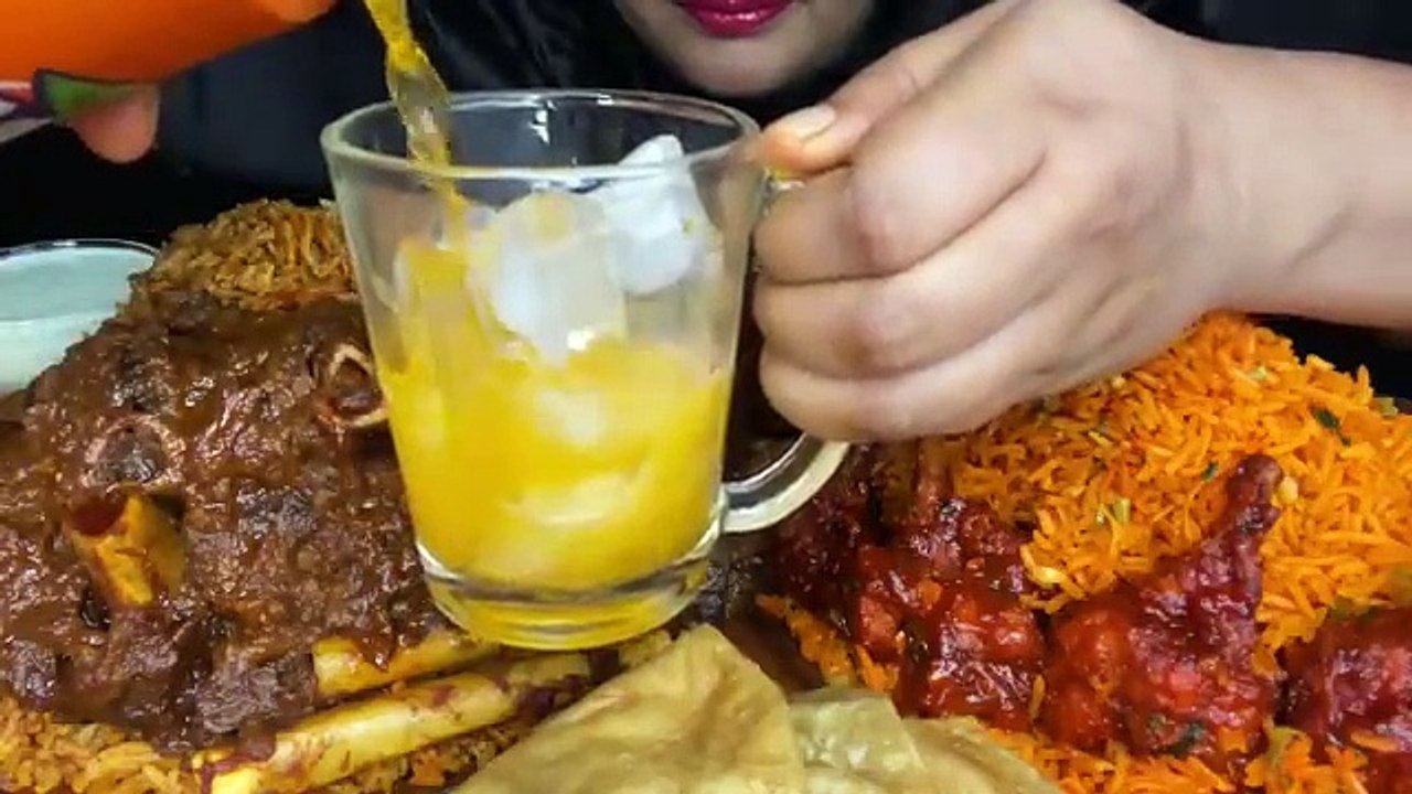 ASMR MUTTON BIRYANI,MUTTON CURRY,SCHEZWAN FRIEDRICE,CHICKEN LOLLIPOP _FOOD VIDEOS,EATING VIDEOS
