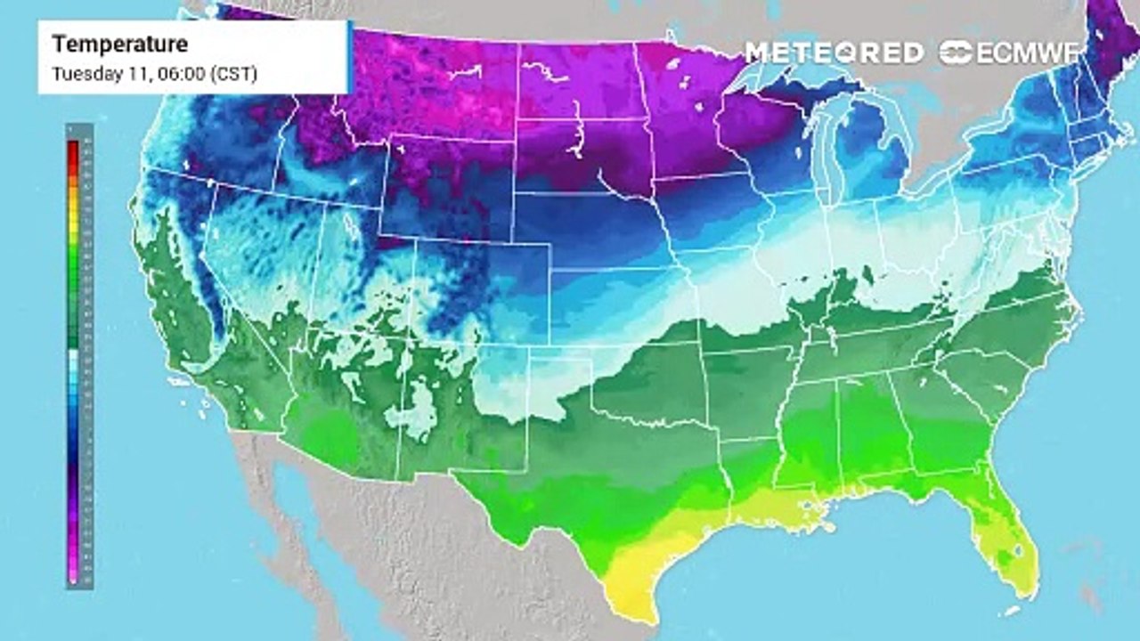 There is a dramatic difference in temperatures from north to south across the United States.