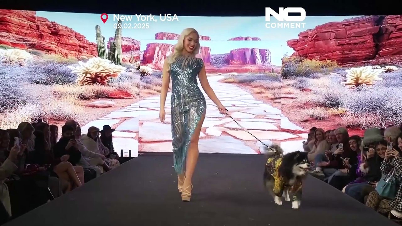 Desfile de alta costura para animais de estimação na Semana da Moda de Nova Iorque