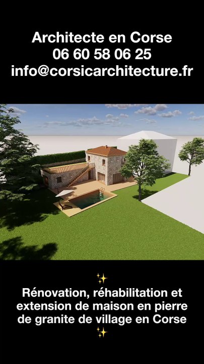 Rénovation, réhabilitation et extension de maison en pierre de granite de village en Corse