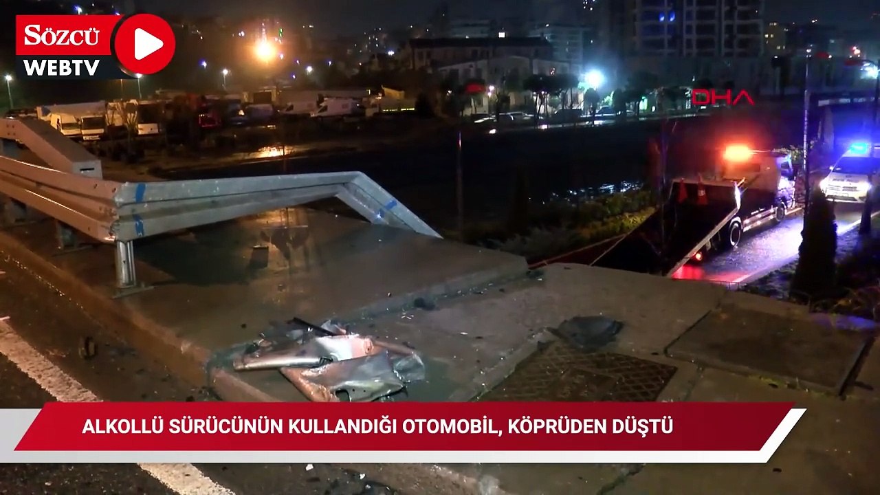 Kağıthane'de alkollü sürücünün kullandığı otomobil, köprüden dere kenarında düştü