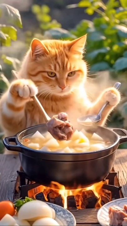 WHAT IS THE CAT COOKING?
