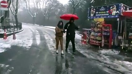Beyaza bürünen Çamlıca Tepesi’nde kar yağışı yeniden başladı